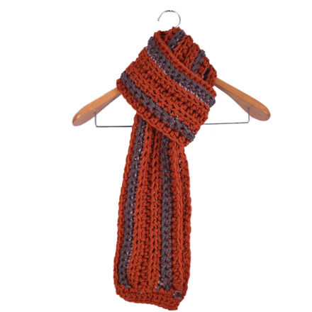 Picture of Bonita Women Crochet Striped Muffler - Orange & Grey